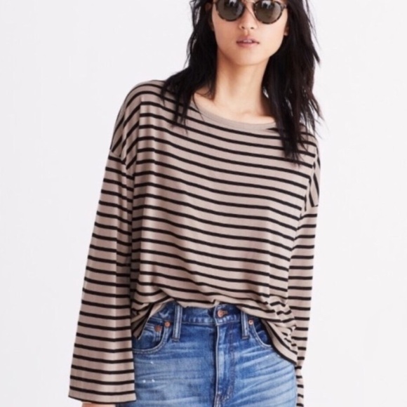 Madewell Tops - Madewell Long Sleeve Black Brown Striped Shirt Tee